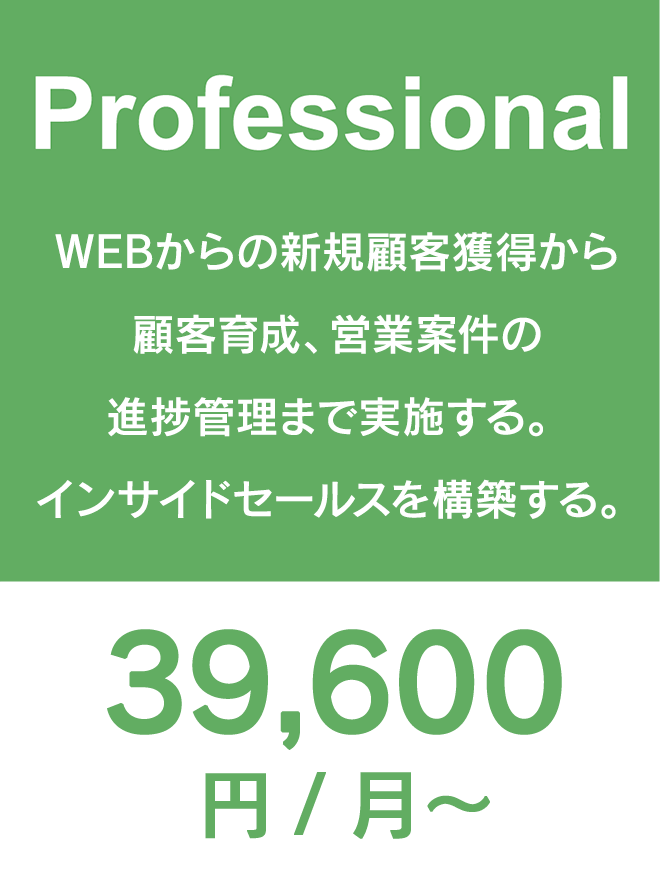 Professional WEBからの新規顧客獲得から顧客育成、営業案件の進捗管理まで実施する、インサイドセールスを構築する。